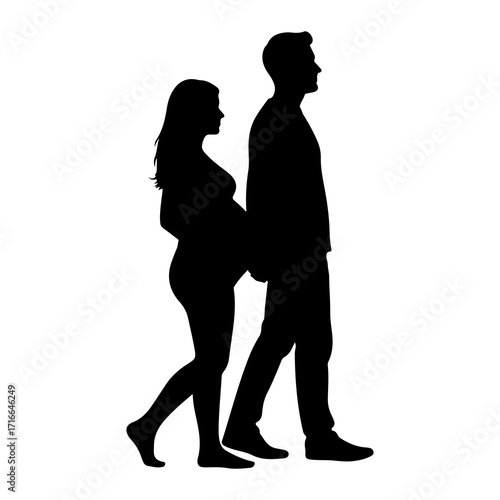Pregnant woman and man walking together couple silhouette