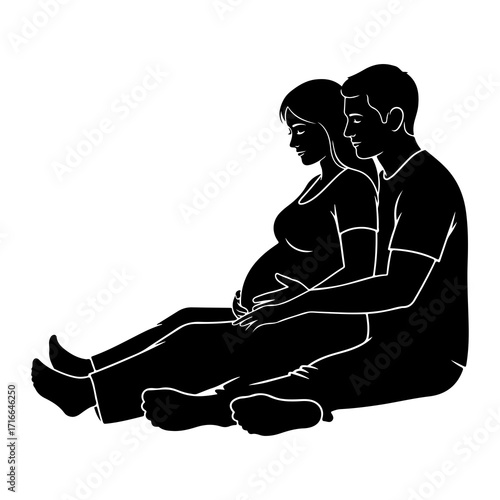 Pregnant woman and man embracing pregnant couple embrace