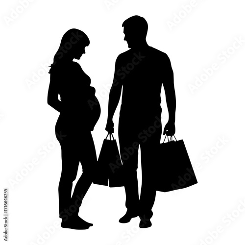 Pregnant woman and man shopping couple shopping bags