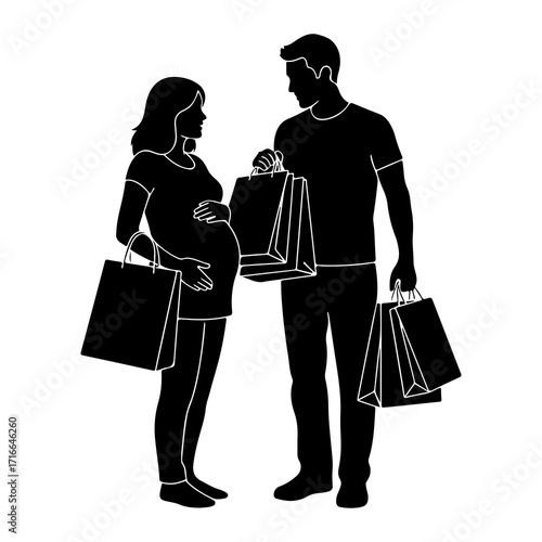 Pregnant woman and man shopping pregnant couple shopping bags