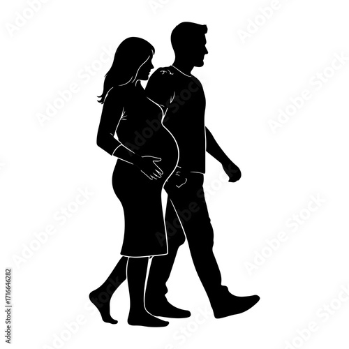 Pregnant woman and man walking together pregnant couple