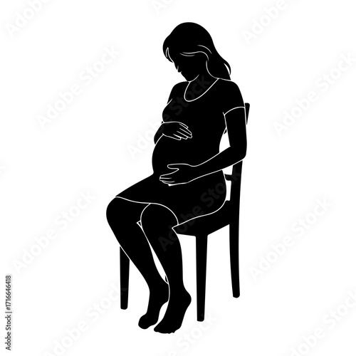 Pregnant woman sitting chair holding belly silhouette