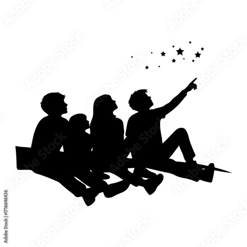 Silhouettes of people gazing at stars family children