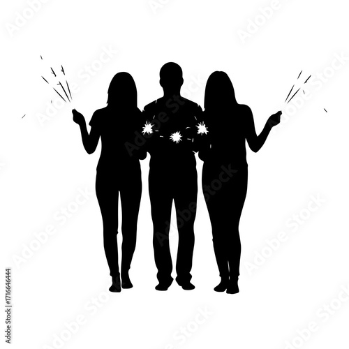 Silhouettes of people holding sparklers women