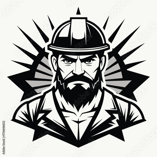Construction Worker Mascot Vector – Bearded Man in Hard Hat Illustration