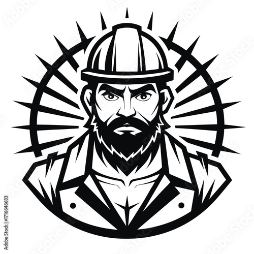 Construction Worker Mascot Vector – Bearded Man in Hard Hat Illustration
