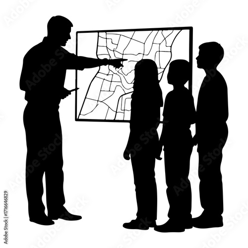 Teacher pointing at map with students classroom