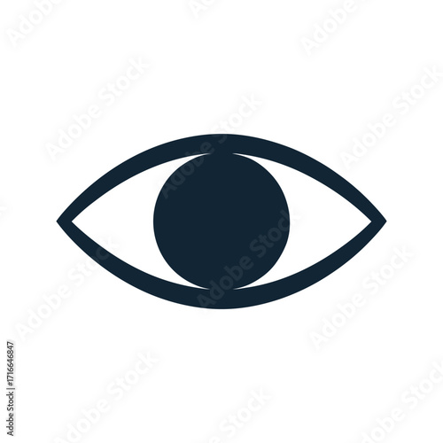 eye icon with almond-shaped outline and solid pupil on white background for vision, observation, awareness, and visibility themes