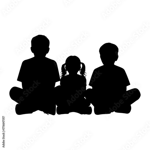 Three children sitting together silhouette cross-legged