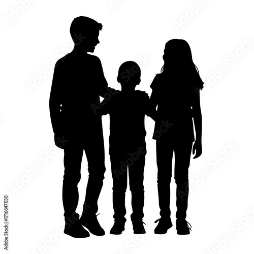 Three children standing together siblings family