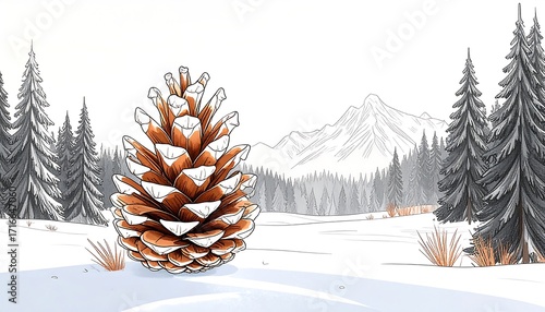 Winter pine cone landscape