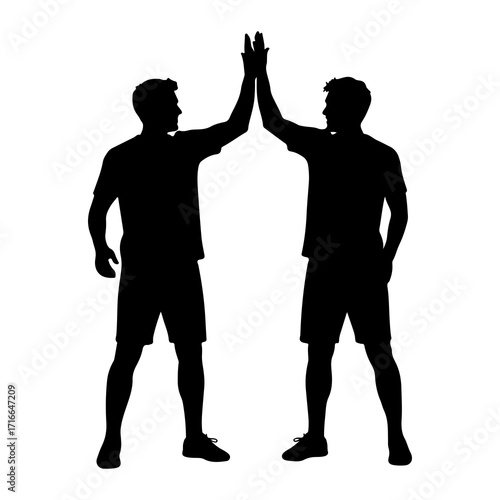 Two men high five silhouette celebration success