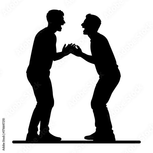 Two men laughing together silhouette friendship