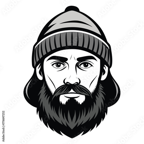 Bearded Man in Winter Hat Vector Illustration – Rugged Lumberjack Style Portrait