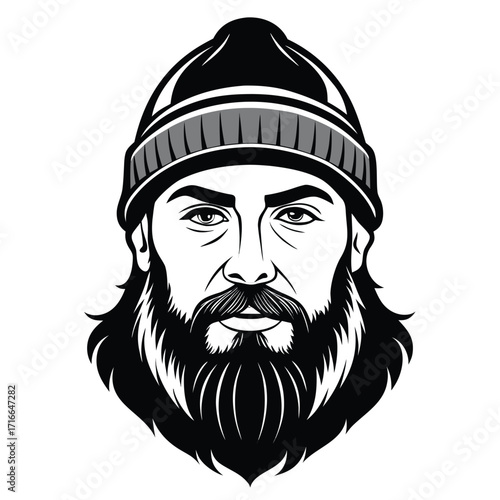 Bearded Man in Winter Hat Vector Illustration – Rugged Lumberjack Style Portrait