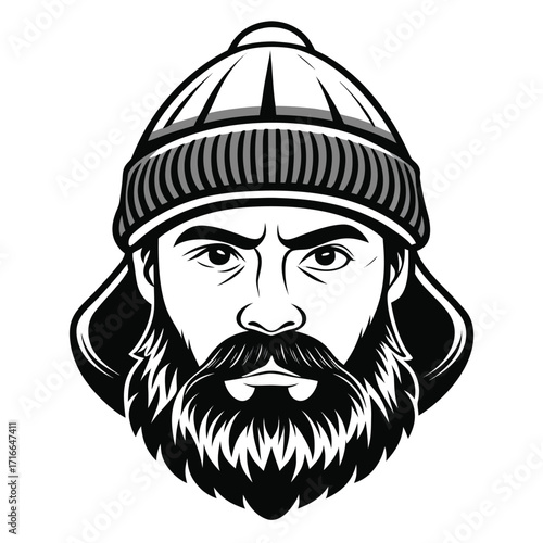 Bearded Man in Winter Hat Vector Illustration – Rugged Lumberjack Style Portrait