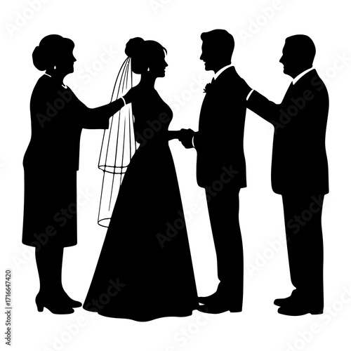 Wedding ceremony figures holding hands bride groom