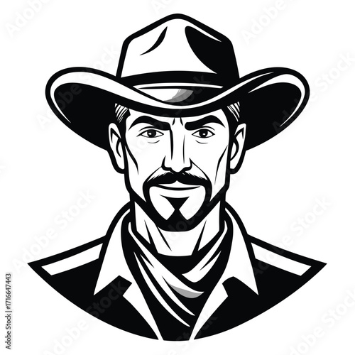 Cowboy Face Vector Illustration – Vintage Western Outlaw Portrait in Hat
