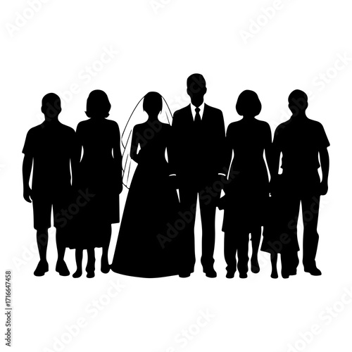 Wedding party silhouettes groom bride guests family