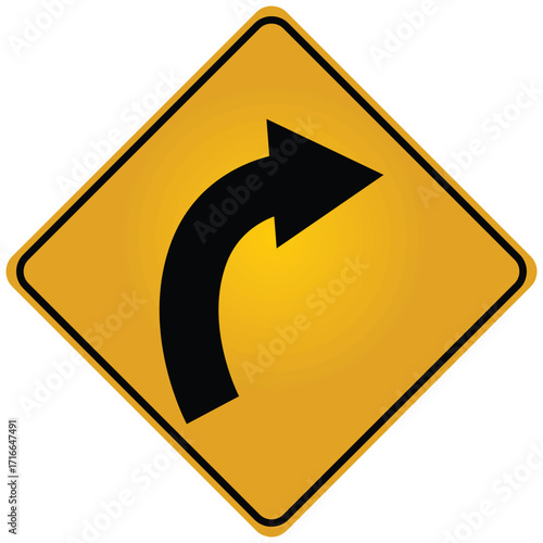 Free Download Highway Curve Right Road Warning Sign Isolated on White Bg - GFXLoad
