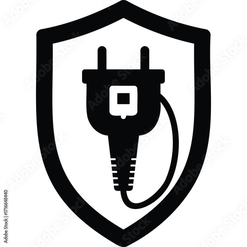 Protected Power Plug Icon Electricity Safety Symbol energy security protection shield vector illustration graphic design black white simple