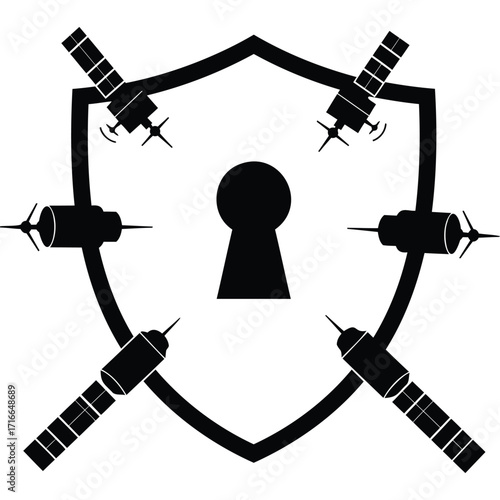 Satellite Security Shield Icon Keyhole Space Technology protection data safety privacy digital network internet communication surveillance