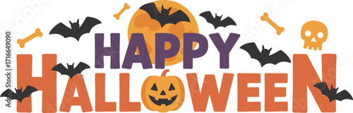 Happy Halloween with Bats and Pumpkins