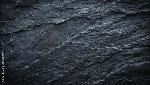 Dark Black Slate Stone Wall Texture with Natural Rock Layers