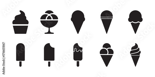 Black ice cream icons design isolated on white background