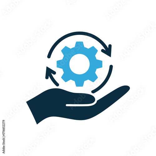 Hand Holding Gear Icon | Service Support Automation Logo | Technology Maintenance and Process Management Symbol