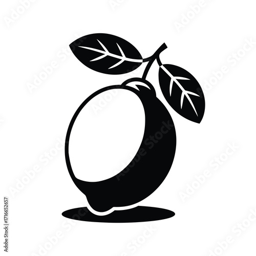 Lemon Icon Vector Illustration of Citrus Fruit Silhouette with Leaves for Fresh Food and Organic Design