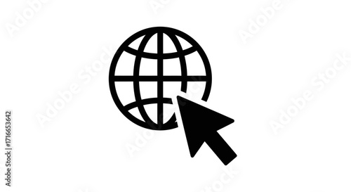 Navigate the World Wide Web with this sleek icon featuring a globe and cursor, perfect for modern websites and user interfaces looking for connection