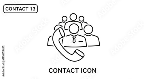 Contact us line art illustration showing business team with phone, perfect for web design and apps needing a modern, clean communication icon