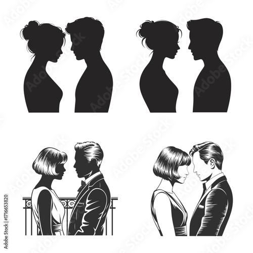 Couple Silhouette Set Vintage & Romantic