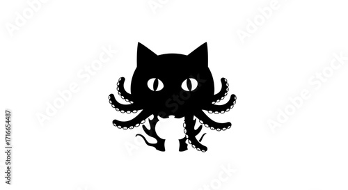 Unleash Your Creativity with this Unique Octo-Cat Design for T-shirts and More - Black Silhouette on White is Perfect for Bold and Fun Projects