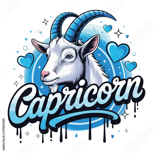 Capricorn Zodiac Sign Illustration, Isolated Vector Art with Goat for Astrology Themes