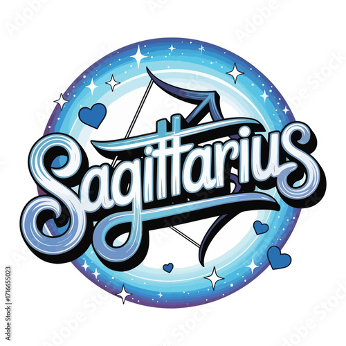 Sagittarius Zodiac Sign Illustration, Isolated Vector Art with Bow and Arrow for Themes