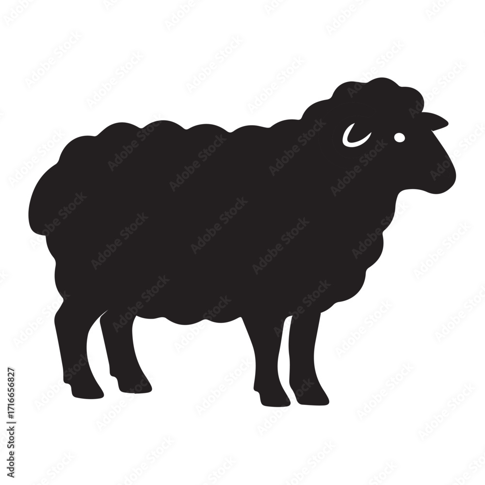 Obraz premium Domestic Sheep Black Silhouette Vector Illustration on White Background