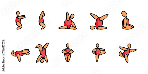 Yoga Vector and Icon Collection Featuring Yoga Positions, Exercise Icons, Meditation Poses, Fitness Workouts, Wellness Illustrations, Healthy Lifestyle Designs, Relaxation Icons