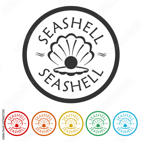 Seashell with pearl icon. Set icons in color circle buttons