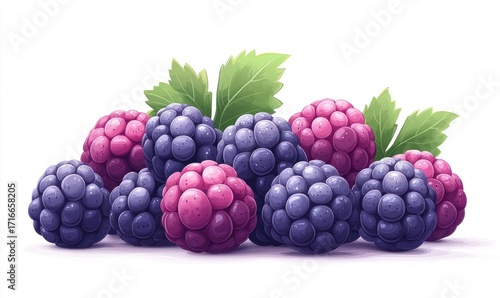 Wallpaper Mural A cluster of vibrant blackberries, with leaves, displayed against a white background.  Fresh, ripe fruit Torontodigital.ca