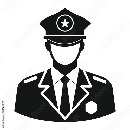 Police Officer Icon Black Silhouette Vector of Law Enforcement Uniform and Cap