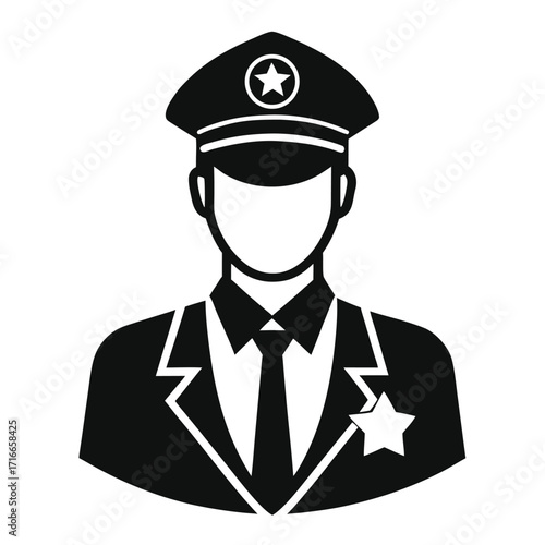 Police Officer Icon Black Silhouette Vector of Law Enforcement Uniform and Cap