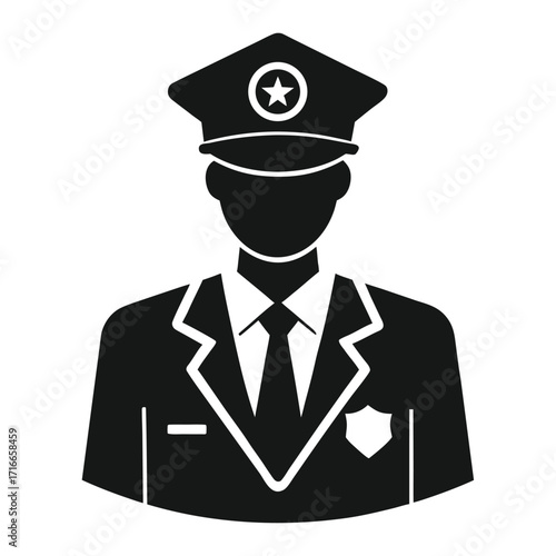 Police Officer Icon Black Silhouette Vector of Law Enforcement Uniform and Cap
