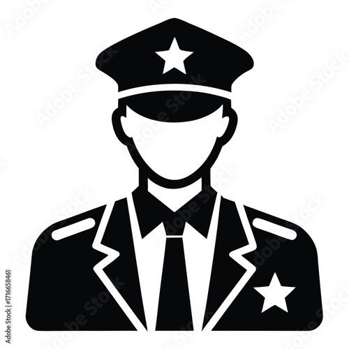 Police Officer Icon Black Silhouette Vector of Law Enforcement Uniform and Cap