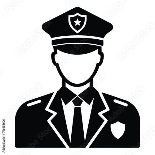Police Officer Icon Black Silhouette Vector of Law Enforcement Uniform and Cap