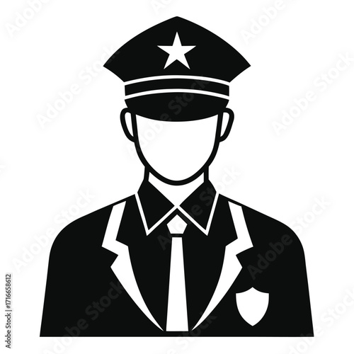 Police Officer Icon Black Silhouette Vector of Law Enforcement Uniform and Cap