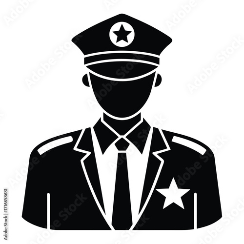Police Officer Icon Black Silhouette Vector of Law Enforcement Uniform and Cap