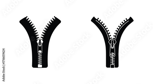 Two black zippers depicted in a simple graphic style illustration