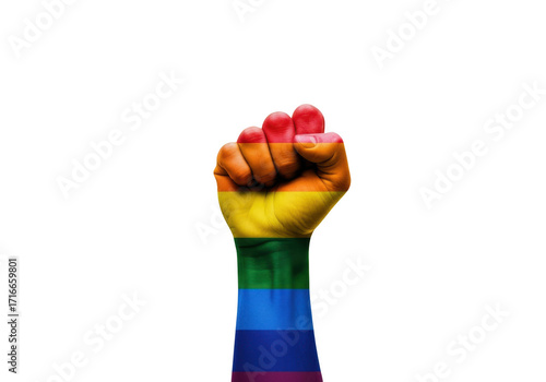 Rainbow pride fist raised high symbol of lgbtq+ equality and social justice empowerment transparent background